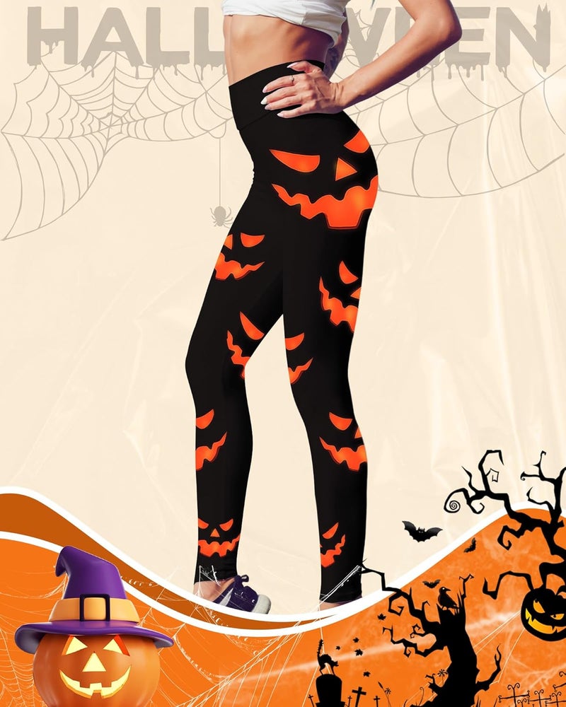 Skicuff Womens Halloween Leggings Printed Stretchy Yoga Pants Pumpkin Halloween Spooky Pumpkin Leggings for Party Women Gift - Image 1
